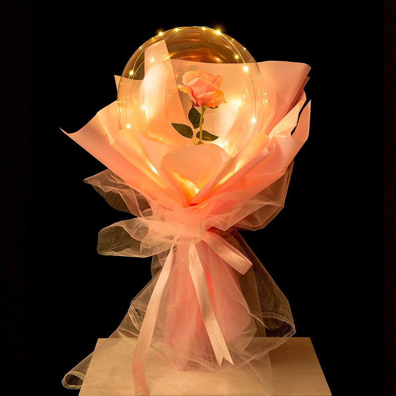 LED Luminous Balloon Rose Bouquet, Light Transparent Balloons with Flower, Ball Fake Roses for DIY Bouquets Wedding Party Gift Home Decoration Valentine'S Day Gift Home & Garden > Decor > Seasonal & Holiday Decorations Groomer Pink  