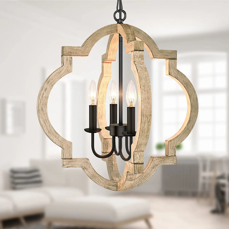 4-Light Farmhouse Orb Chandeliers, 21.6’’ Adjustable Wood Hanging Ceiling Light Fixtures, Rustic Pendant Chandeliers for Foyer Dining Room Kitchen Island Hallway Home & Garden > Lighting > Lighting Fixtures > Chandeliers TOBUSA   