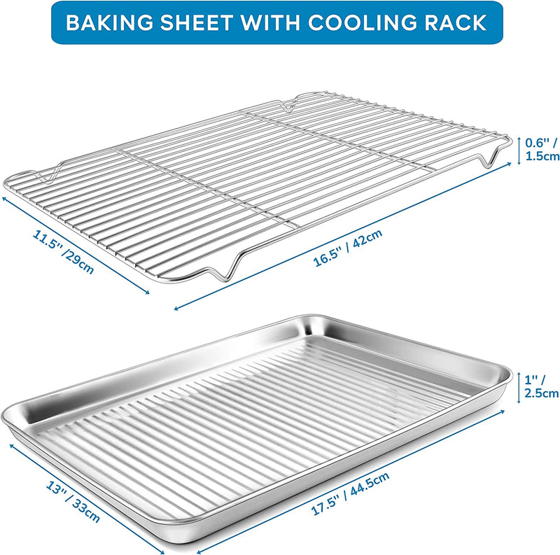 Herogo Baking Pan Sheet with Cooling Rack Set for Oven, 18 X 13 X 1 Inch, Stainless Steel Fluted Bakeware Cookie Sheet Tray Non-Stick, Dishwasher Safe Home & Garden > Kitchen & Dining > Cookware & Bakeware Herogo   