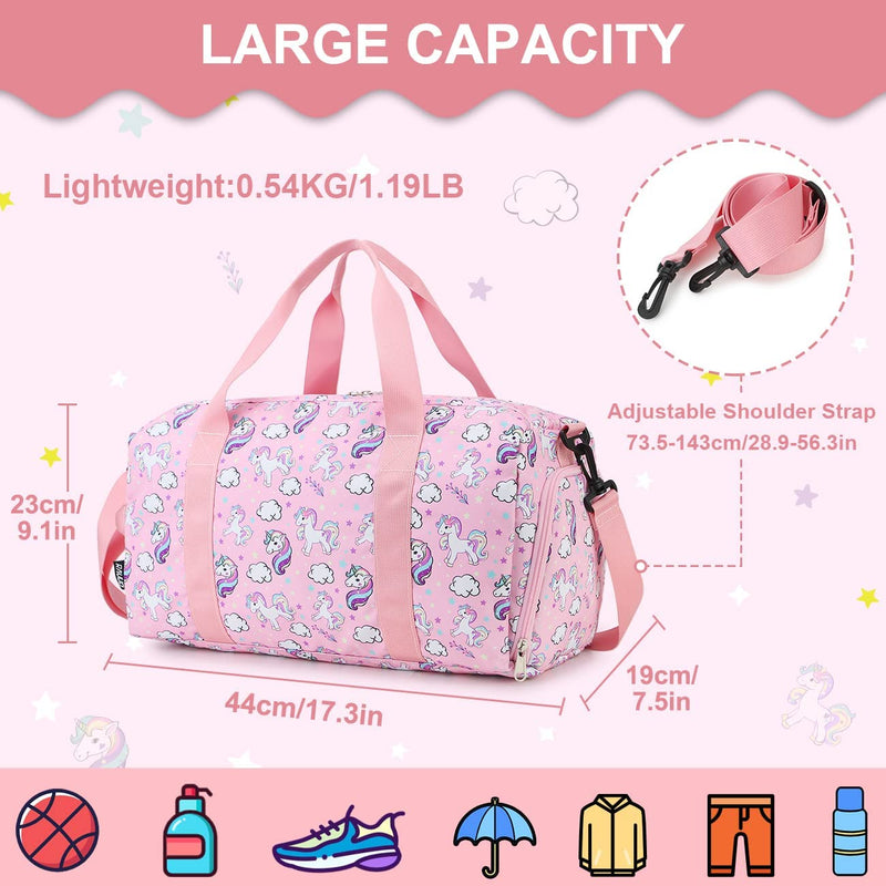 Duffle Bag for Girls,Ravuo Water Resistant Travel Overnight Weekend Bag Carry on Bag for Gym Sport Dance with Shoe Compartment and Wet Pocket Unicorn Home & Garden > Household Supplies > Storage & Organization RAVUO   