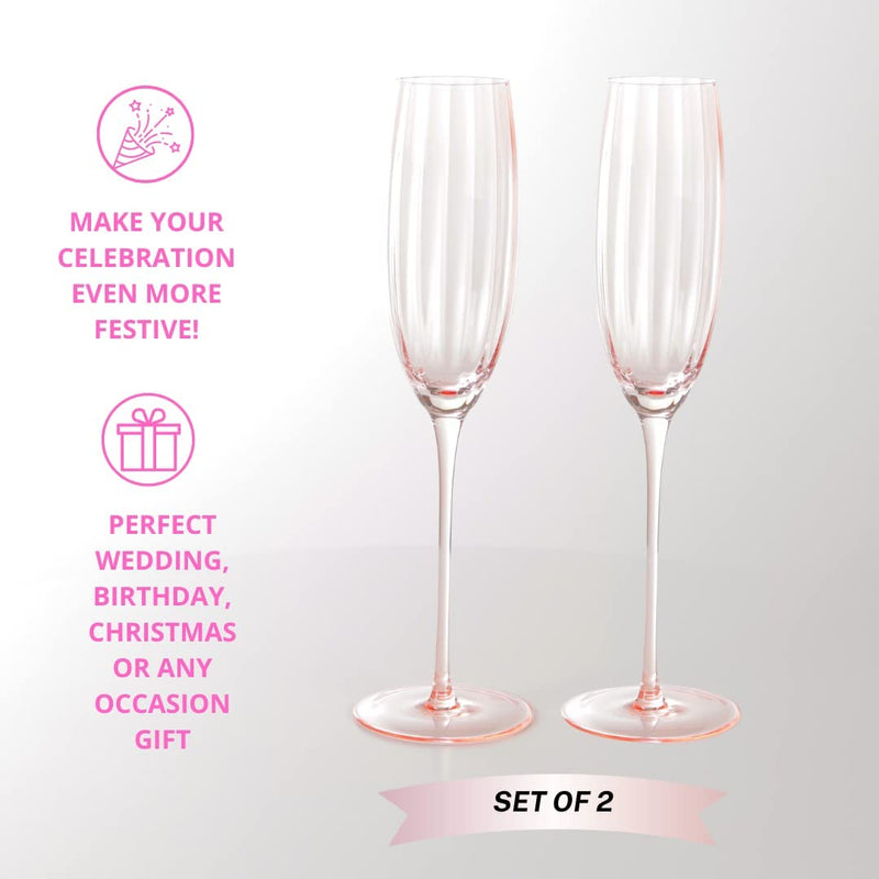 Sister.Ly Drinkware Pink Champagne Glasses / Pink Champagne Flutes, Set of 2, 7 Oz. - Celebrate Life One Glass at a Time