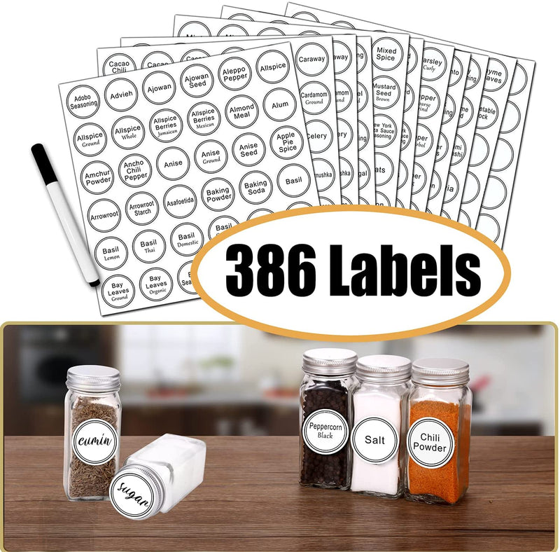 SWOMMOLY 48 Glass Spice Jars with 806 White Spice Labels, Chalk Marker and Funnel Complete Set. Square Spice Bottles 4 Oz Empty Spice Containers, Airtight Cap, Pour/Sift Shaker Lid Home & Garden > Decor > Decorative Jars SWOMMOLY   