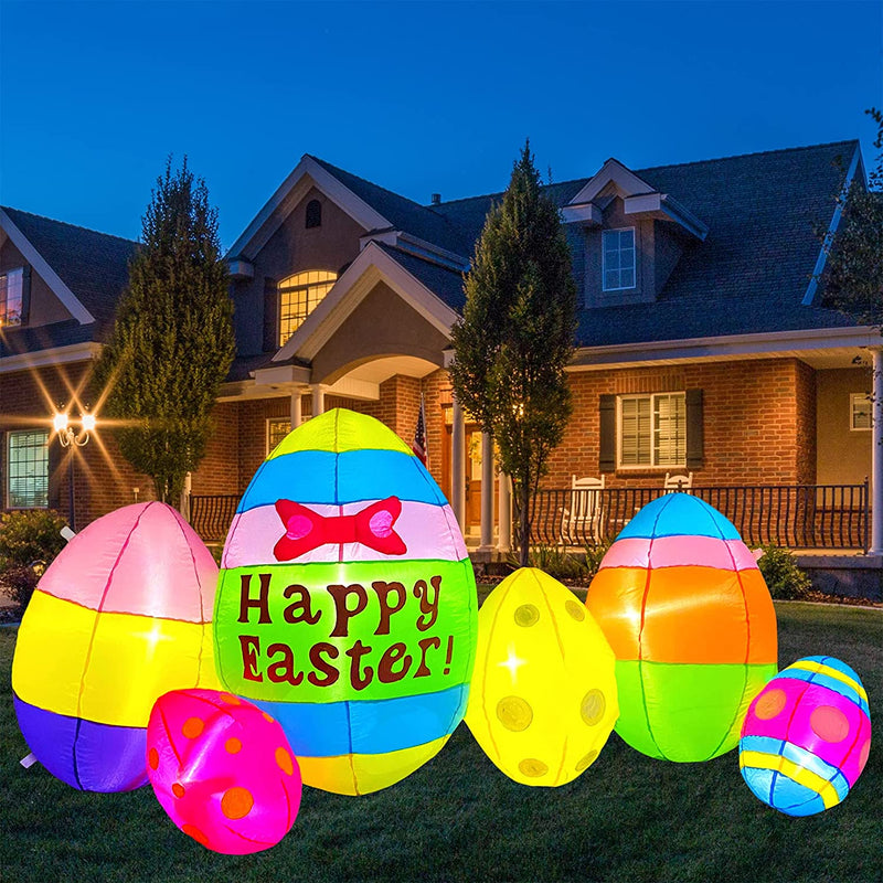 TOCZIM 6FT Easter Inflatables Outdoor Decorations Easter Eggs Blow up Yard Decoration Clearance with Build-In LED Lights Colorful Egg for Indoor Home Lawn Garden Holiday Party Cute Decor Ornaments Home & Garden > Decor > Seasonal & Holiday Decorations TOCZIM   