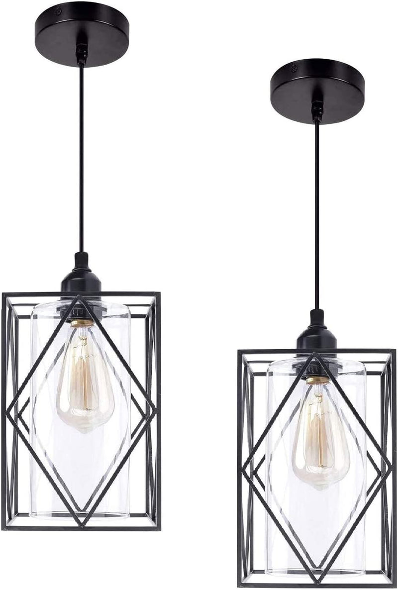 HMVPL Farmhouse Pendant Light Fixtures, Set of 2 Black Farmhouse Hanging Chandelier Lights with Glass Shade, Mini Industrial Ceiling Lamp for Kitchen Island Dining Room over Sink Hallway Bedroom Home & Garden > Lighting > Lighting Fixtures HMVPL   