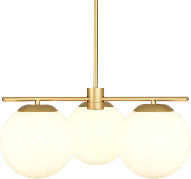 Linea Di Liara Satin Brass Modern 3 Light Globe Chandelier - Caserti Mid Century Clear Glass Ceiling Light for Kitchen, Dining Room and Hallways Home & Garden > Lighting > Lighting Fixtures > Chandeliers Linea di Liara   