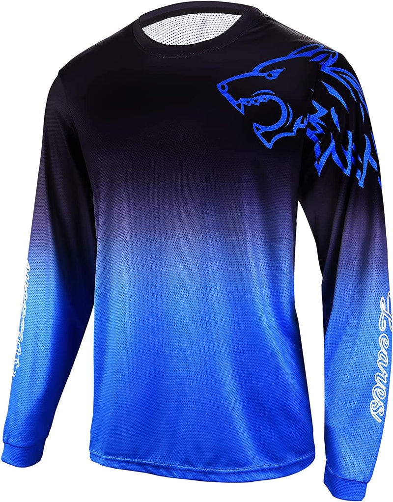 Men'S Mountain Bike Shirts Long Sleeve MTB Off-Road Motocross Jersey Quick Dry&Moisture-Wicking Sporting Goods > Outdoor Recreation > Cycling > Cycling Apparel & Accessories Wisdom Leaves Dye-black Blue 3X-Large 