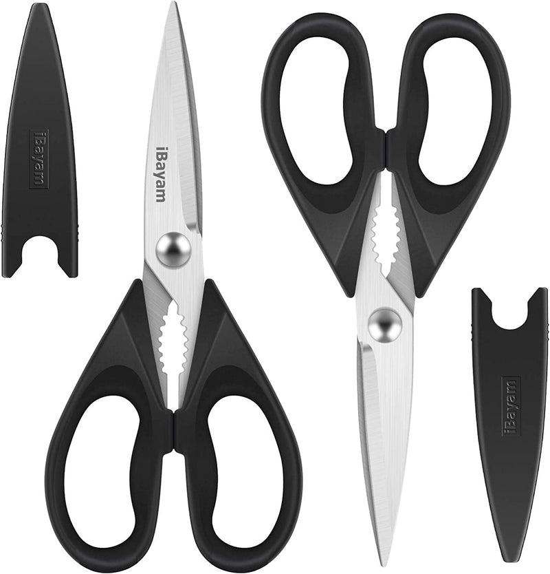 Kitchen Shears, Ibayam Kitchen Scissors Heavy Duty Meat Scissors Poultry Shears, Dishwasher Safe Food Cooking Scissors All Purpose Stainless Steel Utility Scissors, 2-Pack (Black Red, Black Gray) Home & Garden > Kitchen & Dining > Kitchen Tools & Utensils iBayam Pure Black  