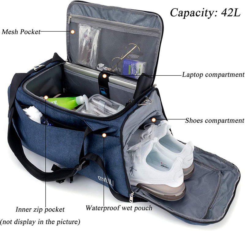 Sports Gym Bag with Shoes Compartment/Wet Pocket,42L Travel Duffel Bag with Shoulder Strap Home & Garden > Household Supplies > Storage & Organization FANCYOUT   