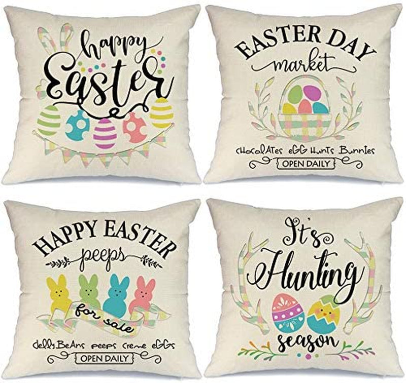 AENEY Easter Pillow Covers 18X18 Set of 4 Easter Decor for Home Buffalo Plaid Happy Easter Bunny Easter Eggs Basket Easter Pillows Decorative Throw Pillows Farmhouse Easter Decorations A337-18 Home & Garden > Decor > Seasonal & Holiday Decorations AENEY Multicolor 20"x20" 