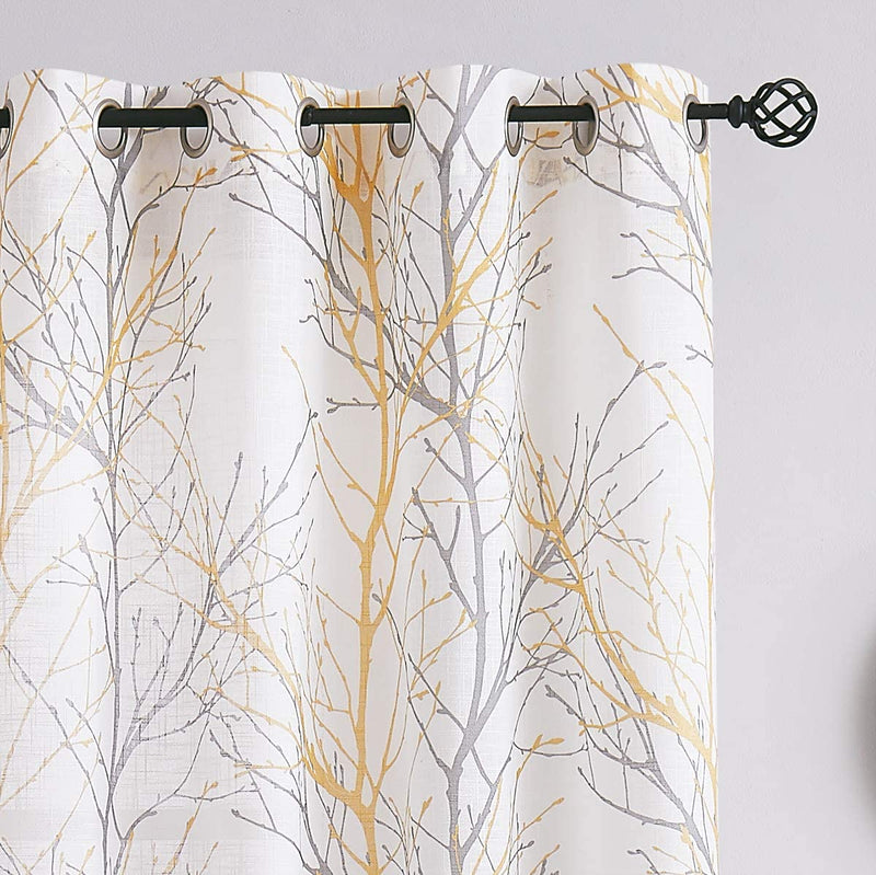 FMFUNCTEX Branch White Curtains 84” for Living Room Grey and Auqa Bluetree Branches Print Curtain Set Wrinkle Free Thick Linen Textured Semi-Sheer Window Drapes for Bedroom Grommet Top, 2 Panels Home & Garden > Decor > Window Treatments > Curtains & Drapes FMFUNCTEX Yellow 50" x 84" 