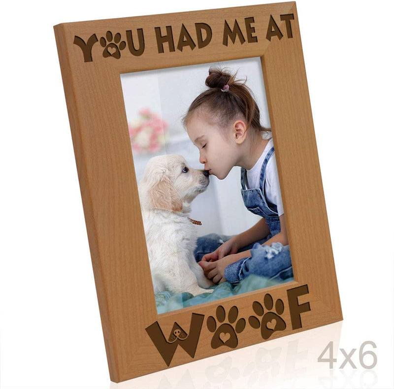 KATE POSH - You Had Me at Woof - Dog Paws Engraved Natural Wood Picture Frame, New Puppy, Memorial, Best Dog Ever Gifts (4X6-Vertical) Home & Garden > Decor > Picture Frames KATE POSH   