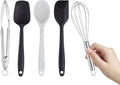 COOK with COLOR Set of Five MINI Kitchen Utensil Set - Silicone Kitchen Tools, Whisk, Tong, Spatula, Spoonula and Spoon (Black and White Collection)