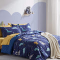 SLEEP ZONE Kids Twin Bedding Comforter Set - 5 Pieces Super Cute & Soft Bedding Sets & Collections with Comforter, Sheet, Pillowcase & Sham - Fade Resistant Easy Care (Blue/Blue Dino)