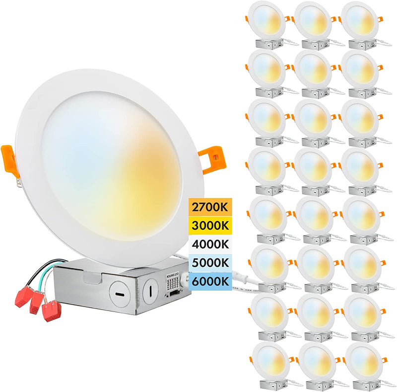 PROCURU 4-Pack 6-Inch 2700K-6000K LED Color Selectable Ultra-Thin Recessed Ceiling Downlight with J-Box, Dimmable Can-Killer Downlight Home & Garden > Lighting > Flood & Spot Lights PROCURU 5cct 24-pack 6-Inch 