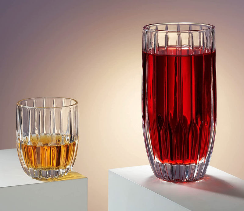 Godinger Drinking Glasses Set, Highball Drinking Glasses and Whiskey Glasses, 8Pc Barware Set, Tall Glass Cups, Water Glasses, Cocktail Glasses - 4 Highballs (12Oz) and 4 Whiskey Glasses (10Oz)