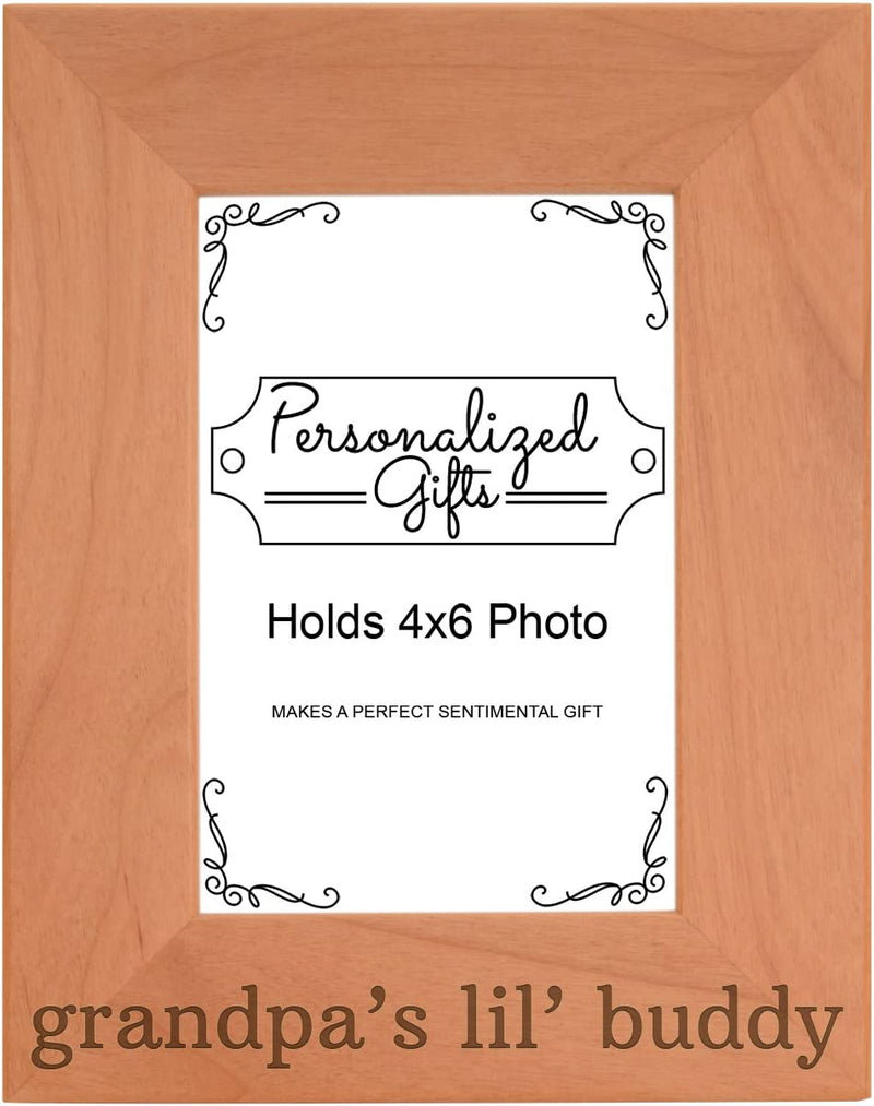 Personalized Gifts Grandpa Gift Grandpa'S Lil' Buddy Grandson Natural Wood Engraved 4X6 Portrait Picture Frame Wood Home & Garden > Decor > Picture Frames Personalized Gifts   
