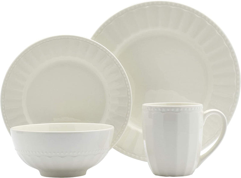Tabletops Gallery Embossed Bone White Porcelain round Dinnerware Collection- Chip Resistant Scratch Resistant, Bloom 12 Piece Dinnerware Set (Dinner Plate, Salad Plate, Cereal Bowl) Home & Garden > Kitchen & Dining > Tableware > Dinnerware Tabletops Unlimited MOSAICO 16PC 