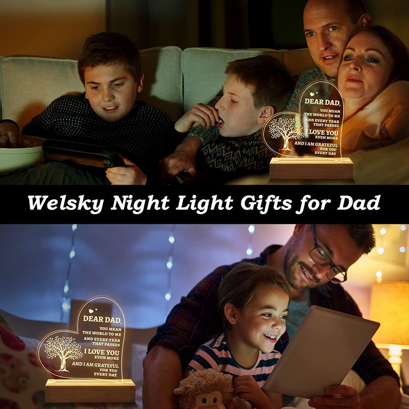 Welsky Dad Gifts from Daughter Son to Dad Birthday Gifts Ideas, Christmas Gifts for Dad Personalized Night Light Gifts with Grateful Sayings Retirement Thanksgiving Gifts for Dad from Daughter Son