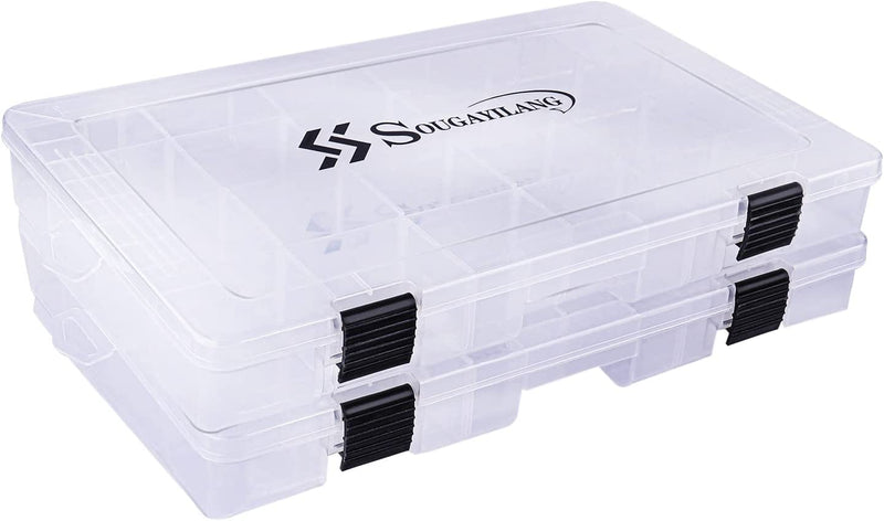 Sougayilang Fishing Tackle Boxes - 3600 3700 Plastic Storage Organizer Box with Removable Dividers - Fishing Tackle Storage - 4 Packs Transparent Tackle Trays Sporting Goods > Outdoor Recreation > Fishing > Fishing Tackle sougayilang Two 3700 (Tray Size: 14"x8.7"x1.8")  