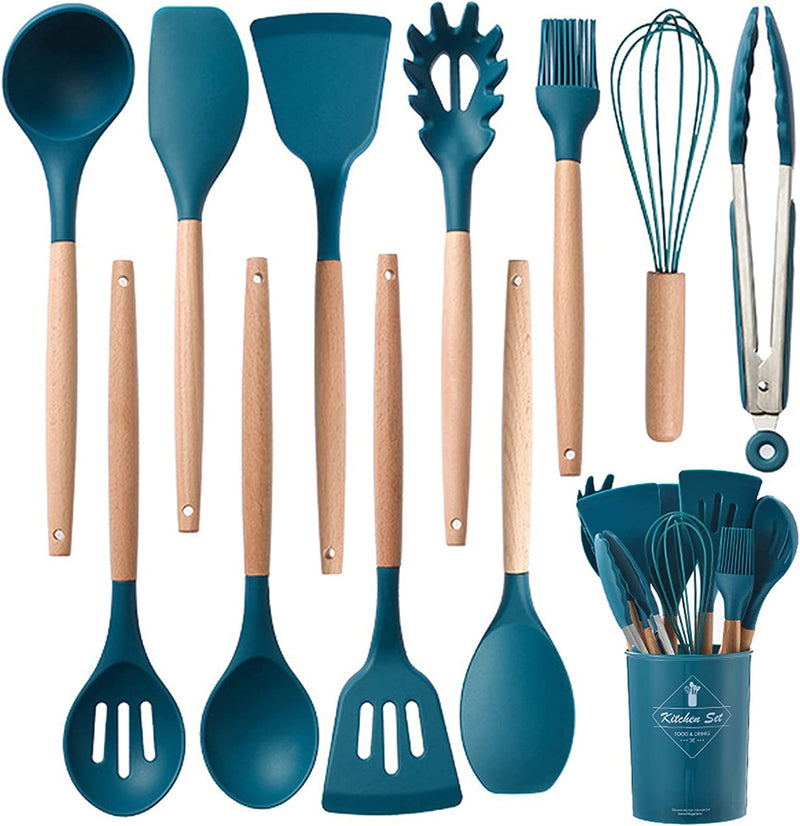 Keidason Kitchen Cooking Utensils Set, 12-Piece Kitchen Cookware Non-Stick Cookware Is Heat-Resistant, Bpa-Free, Cooking Tools, Stirring Kitchen Tool Set (Blue)