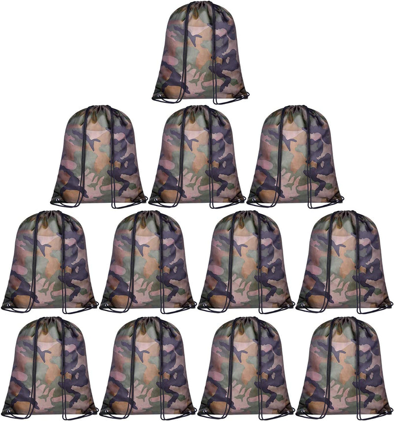 KUUQA 12 Pcs Drawstring Backpack Bags Sport Gym Sack Cinch Bags Bulk for School Traveling and Storage (Purple) Home & Garden > Household Supplies > Storage & Organization KUUQA Camouflage  