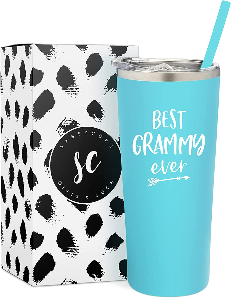 Sassycups Best Nana Ever Tumbler | 22 Ounce Engraved Mint Stainless Steel Insulated Travel Mug | Nana Tumbler | for Nana | World'S Best Nana | New Nana | Nana Birthday | Nana to Be Home & Garden > Kitchen & Dining > Tableware > Drinkware SassyCups Aqua Blue - Grammy  