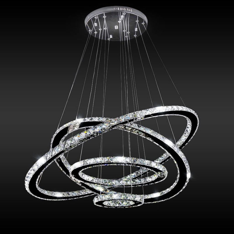 MEEROSEE Crystal Chandeliers Modern LED Ceiling Lights Fixtures Pendant Lighting Dining Room Chandelier Contemporary Adjustable Stainless Steel Cable 4 Rings DIY Design D31.5+23.6"+15.7"+7.8" Home & Garden > Lighting > Lighting Fixtures > Chandeliers MEEROSEE   