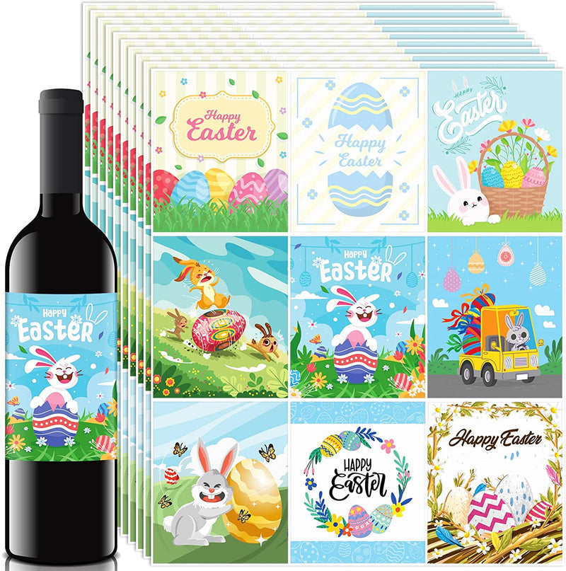 90 PCS Easter Wine Bottle Label Stickers for Easter Decorations, 4“X 3-1/3” Easter Label Sticker Adhesive, Easter Gift for Friends Family Teacher Neighbors Home & Garden > Decor > Seasonal & Holiday Decorations Qaiy Easter  