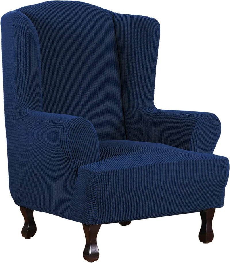 H.VERSAILTEX Wing Chair Slipcover Chair Covers for Wingback Chairs Wingback Chair Covers Slipcovers 1 Piece Stretch Sofa Cover Furniture Protector Soft Spandex Jacquard Checked Pattern, Chocolate Home & Garden > Decor > Chair & Sofa Cushions H.VERSAILTEX Navy 1 