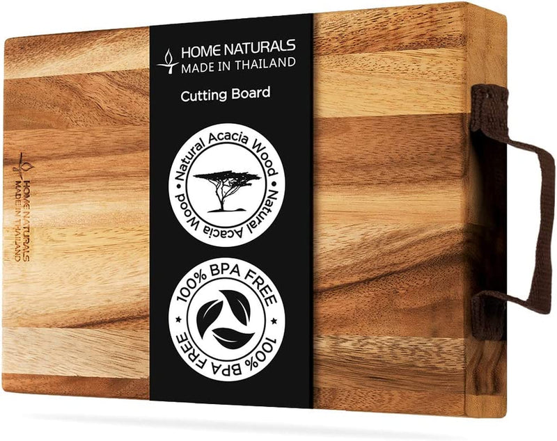 Home Naturals Cutting Board - Acacia Wood Chopping, Cheese, Charcuterie Block with Side Handle - Kitchen Cooking Tools - Hard & Thick Wooden Food Prep & Serving Tray - 15 X 10.2 X 1 In Home & Garden > Kitchen & Dining > Kitchen Tools & Utensils Home Naturals 13" x 8.8" x 1.2"  