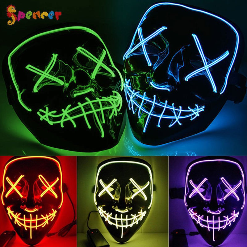 Spencer Scary Halloween LED Glow Mask Flash and Glowing EL Wire Light up the Purge Movie Costume Party Mask with 2AA Batteries "Fluorescent Green"