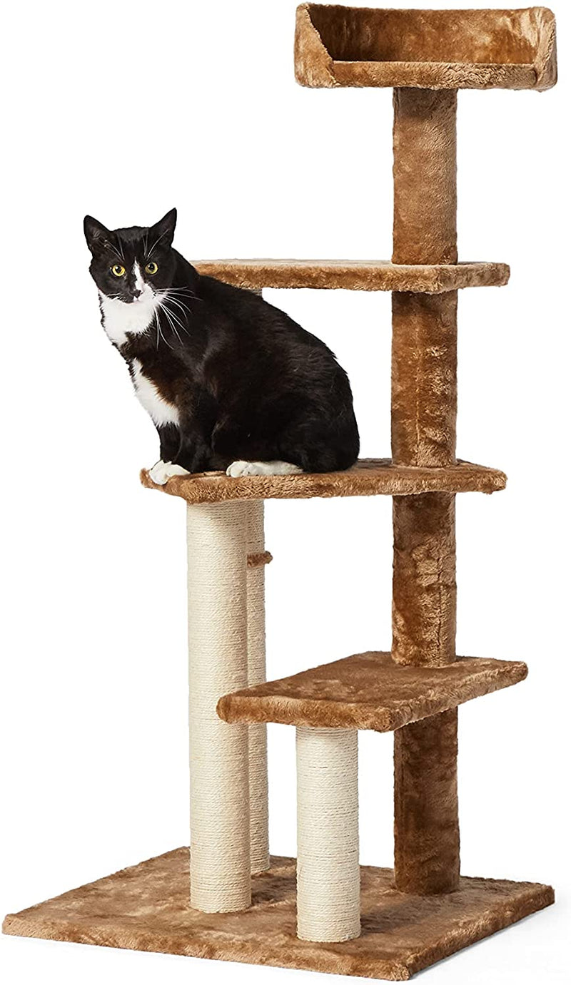 Multi-Level Cat Tree Indoor Climbing Activity Cat Tower with Scratching Posts, Cave, and Step Ladder, 19 X 19 X 50 Inches, Beige