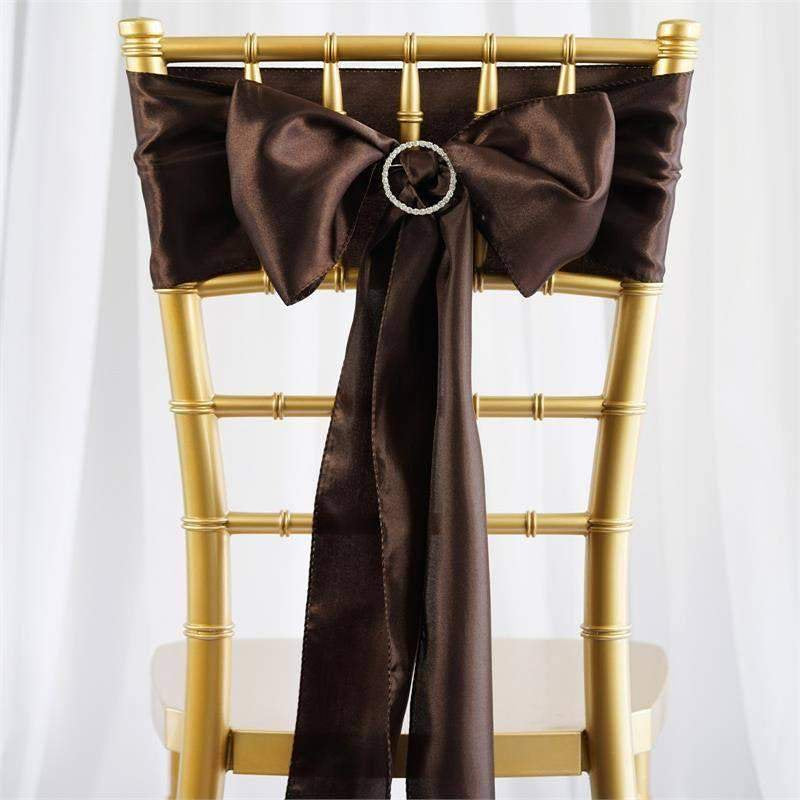 Efavormart 25Pcs Gold SATIN Chair Sashes Tie Bows for Wedding Events Decor Chair Bow Sash Party Decoration Supplies 6 X106" Arts & Entertainment > Party & Celebration > Party Supplies Efavormart.com Chocolate  