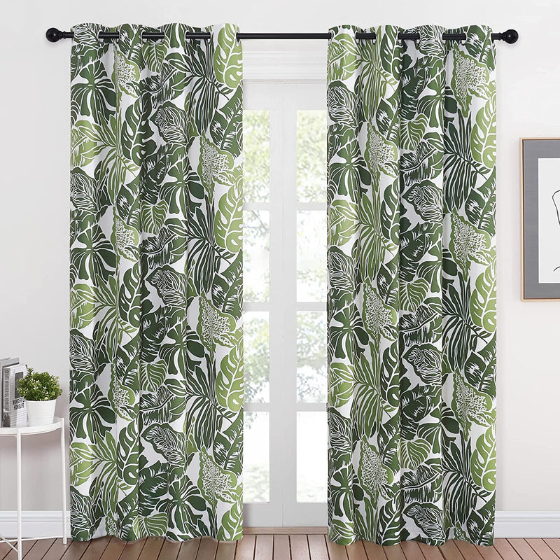 NICETOWN Room Darkening Tropical Curtains 84 Inches Length, Summer Palm Tree Banana Leaf Light Reducing Window Coverings for Villa/Hall/Patio Door, W52 X L84, Double Pieces, Green Palm Home & Garden > Decor > Window Treatments > Curtains & Drapes NICETOWN Green Palm W52 x L84 
