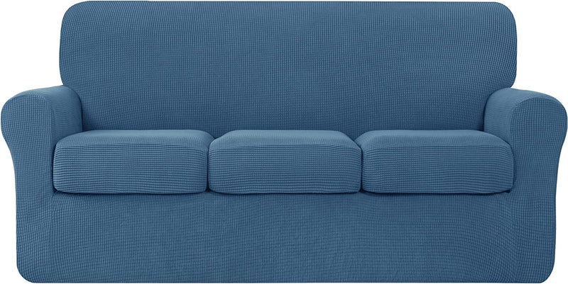 Hokway Couch Cover for 2 Cushion Couch 3 Piece Stretch Sofa Slipcovers with Separate Cushion for 2 Seater Couch Furniture Covers for Kids and Pets in Living Room(Medium,Dark Blue) Home & Garden > Decor > Chair & Sofa Cushions Hokway Denim Blue Large 