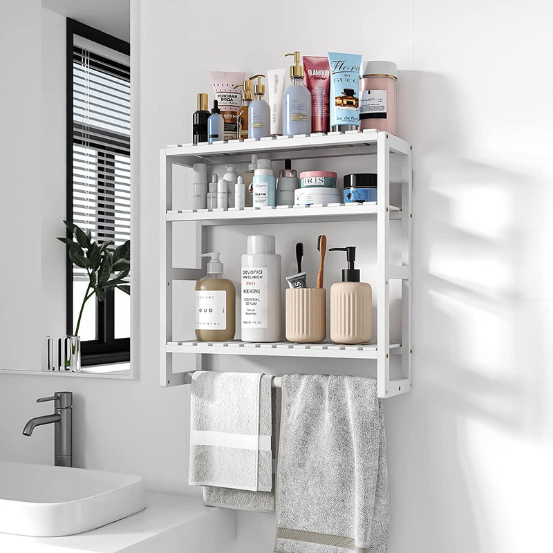 Galood Bathroom Shelves for Storage 2 Pack Black Adjustable 3 Tiers Plant Shelf over the Toilet Storage with Hanging Rod Home & Garden > Household Supplies > Storage & Organization Galood White  