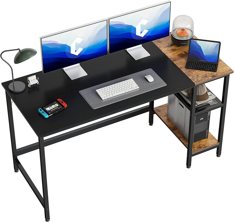 Cubicubi Computer Home Office Desk, 63 Inch Small Desk Study Writing Table with Storage Shelves, Modern Simple PC Desk with Splice Board, Black/Brown Home & Garden > Household Supplies > Storage & Organization CubiCubi Black/Brown 63 inch 