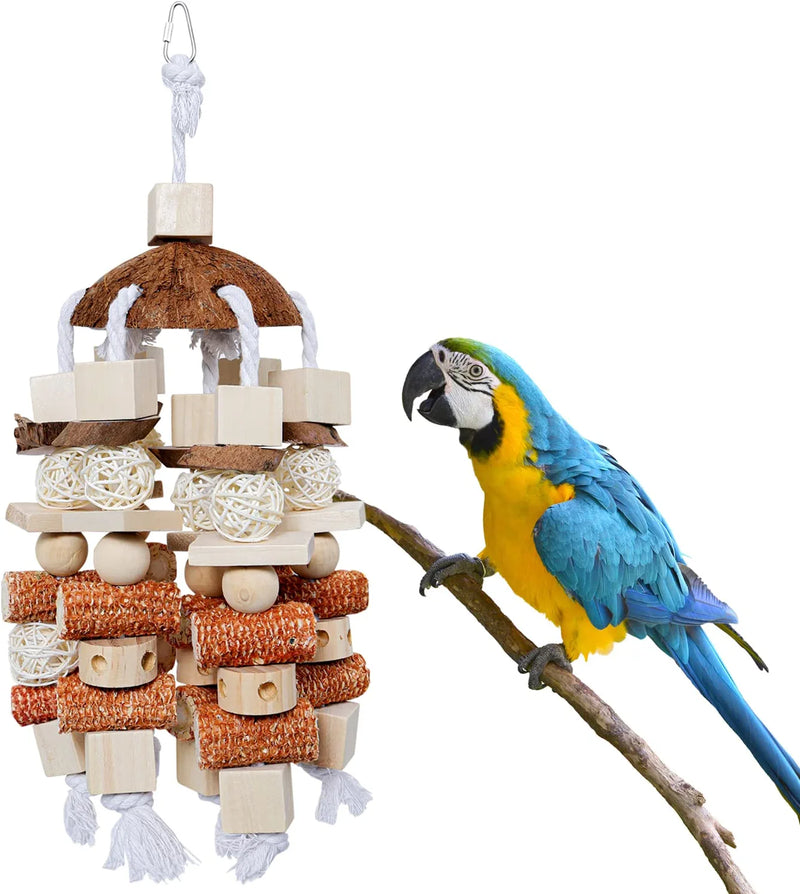 GATMAHE Chewing Toys for Large Bird African Greys Parrots Doves Macaws Cockatoo, Finches Wooden Block Toys for Climbing, Chewing, Unraveling and Preening Animals & Pet Supplies > Pet Supplies > Bird Supplies > Bird Toys GATMAHE M (8.94"x6.83")  