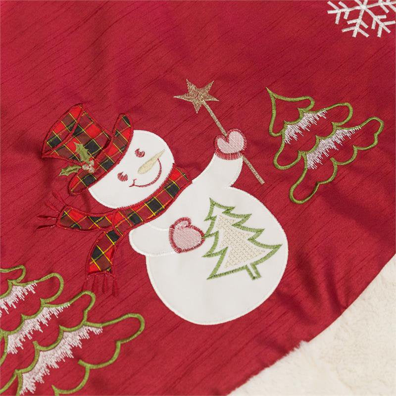Homey Cozy 56" Embroidered Velvet Christmas Tree Skirt with Snowman in Red/White Home & Garden > Decor > Seasonal & Holiday Decorations > Christmas Tree Skirts Homey Cozy   