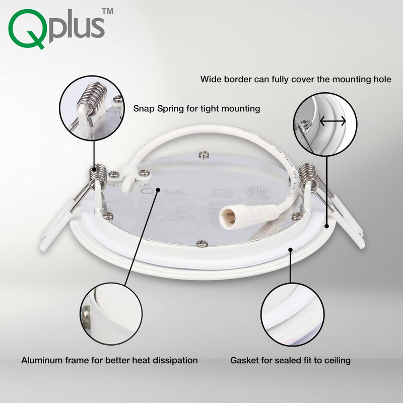 QPLUS 4Inch Dimmable LED Recessed Light, Ultra Thin Ceiling Lights with Junction Box, Canless Downlight, 10W=75W, 750LM, IC Rated, ETL, Energy Star, CSA Approved, Airtight, 5000K Day Light – 4PK Home & Garden > Lighting > Flood & Spot Lights QPLUS   