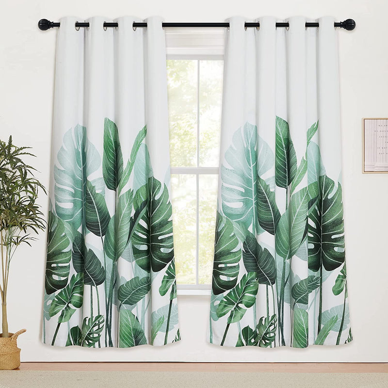 KGORGE Sheer Curtains 84 Inch Length - Crossweave Semi Sheer Curtains Tropical Leaves Pattern Half Translucent Window Drapes for Bedroom Living Room French Door, 2 Panels, W 50 X L 84 Home & Garden > Decor > Window Treatments > Curtains & Drapes KGORGE Polyester W52 x L72 | Pair 