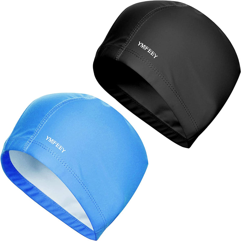 Swimming Pool Swimming Cap for Adults Soft PU Fabric Swimming Cap for Unisex Adult Men Women Sporting Goods > Outdoor Recreation > Boating & Water Sports > Swimming > Swim Caps YMIFEEY Black + Blue  