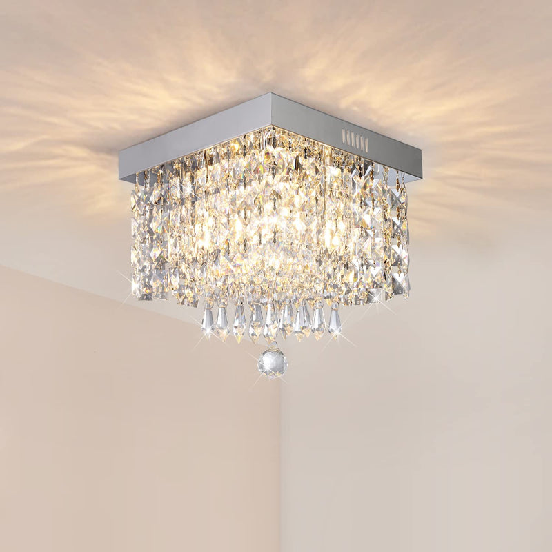 Modern Luxury Crystal Chandelier, Contemporary Raindrop Crystal Ball Square Chandelier Lighting Pendant Ceiling Lamp Flush Mount Ceiling Light Fixture Chandelier for Dining Room Bedroom of CRYSTOP Home & Garden > Lighting > Lighting Fixtures > Chandeliers CRYSTOP L11.81'' x W11.81'' x H11.81''  
