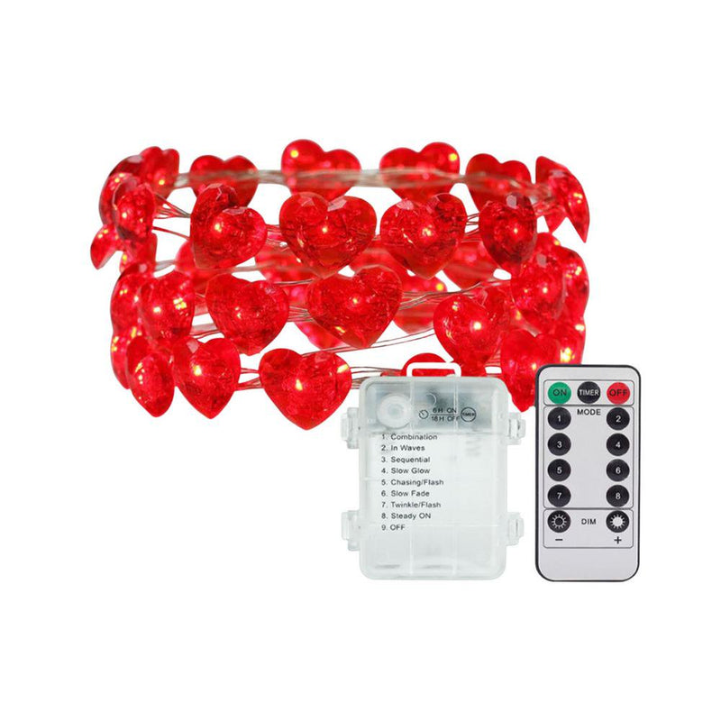 MINOCOOL 10 Ft 30 LED Outdoor String Lights Valentine'S Day Red Heart Mini String Lights with 8 Modes IP44 Waterproof Battery Operated String Lights Valentine'S Day Decoration Cute Home & Garden > Decor > Seasonal & Holiday Decorations MINOCOOL   