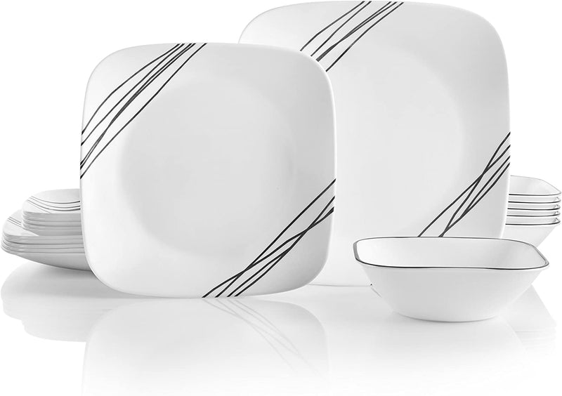 Corelle Vitrelle 18-Piece Service for 6 Dinnerware Set, Triple Layer Glass and Chip Resistant, Lightweight Square Plates and Bowls Set, Timber Shadows Home & Garden > Kitchen & Dining > Tableware > Dinnerware Corelle Simple Sketch Dinnerware Set 