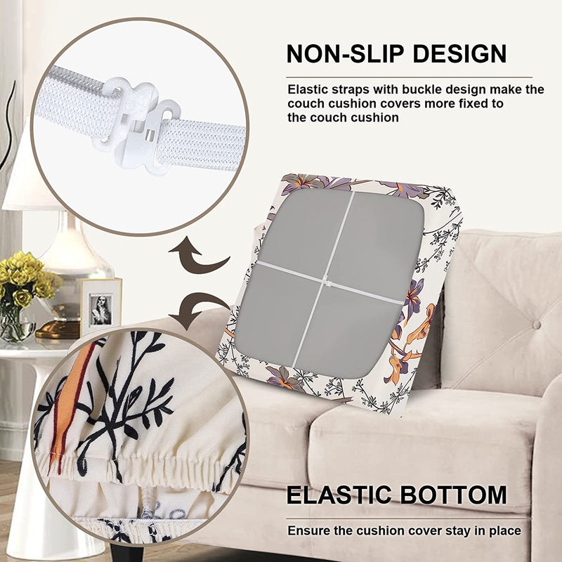 NIBESSER Sofa Couch Cushion Covers Printed Replacement Chair Cushion Slipcovers Soft Stretch Sofa Seat Cover Furniture Protector Sofa Slipcover with Elastic Bottom(Small, Beige) Home & Garden > Decor > Chair & Sofa Cushions NIBESSER   