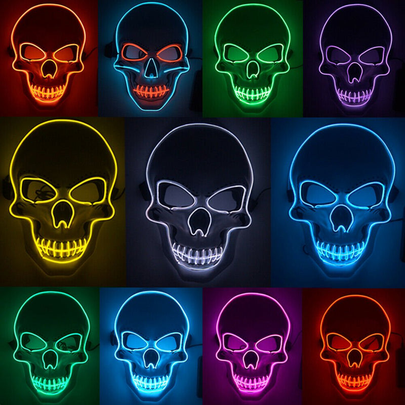 Tagital LED Scary Skull Halloween Mask Costume Cosplay EL Wire Light up Halloween Party Apparel & Accessories > Costumes & Accessories > Masks Tagital Ice blue  