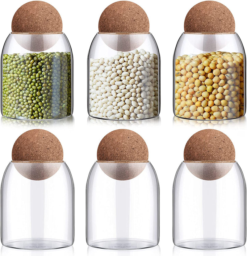 Suclain 6 Pcs 500 Ml 17 Oz Glass Storage Container with Ball Cork Jar Lid Containers Jars Coffee Cute for Food Bean Candy Nut Home & Garden > Decor > Decorative Jars Suclain   