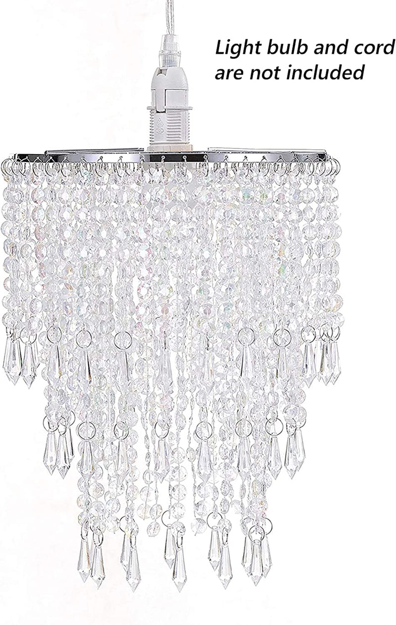 Waneway Acrylic Chandelier Shade, Ceiling Light Shade Beaded Pendant Lampshade with Crystal Beads and Chrome Frame for Bedroom, Wedding or Party Decoration, Diameter 8.7 Inches, 3 Tiers, Clear Home & Garden > Lighting > Lighting Fixtures > Chandeliers Waneway   