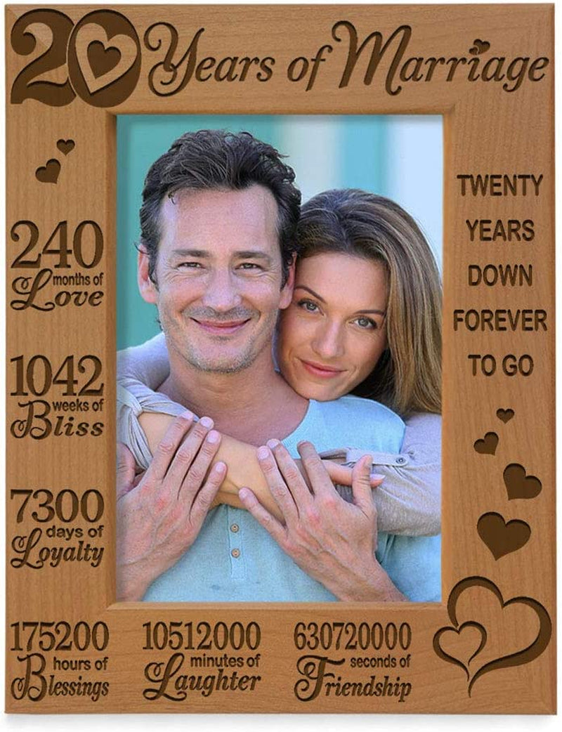 KATE POSH - 20 Years of Marriage, Our 20Th Anniversary Engraved Natural Wood Picture Frame, Twenty Years Together, Wedding for Husband & Wife (5X7 Vertical) Home & Garden > Decor > Picture Frames KATE POSH 5x7-Vertical  